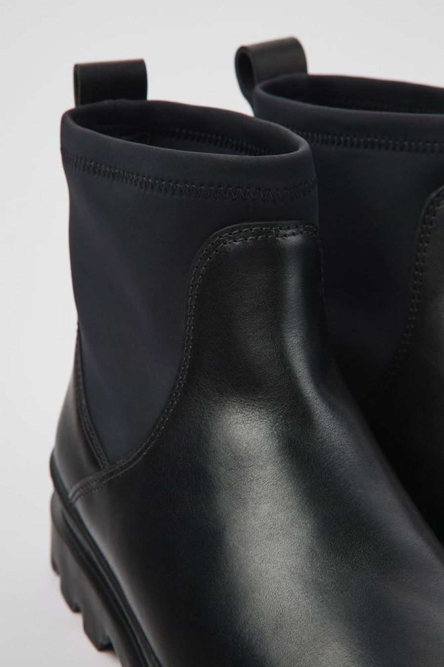 Damen CamperLab Stiefeletten | Schwarze Damenstiefelette Aus Textil Und Leder