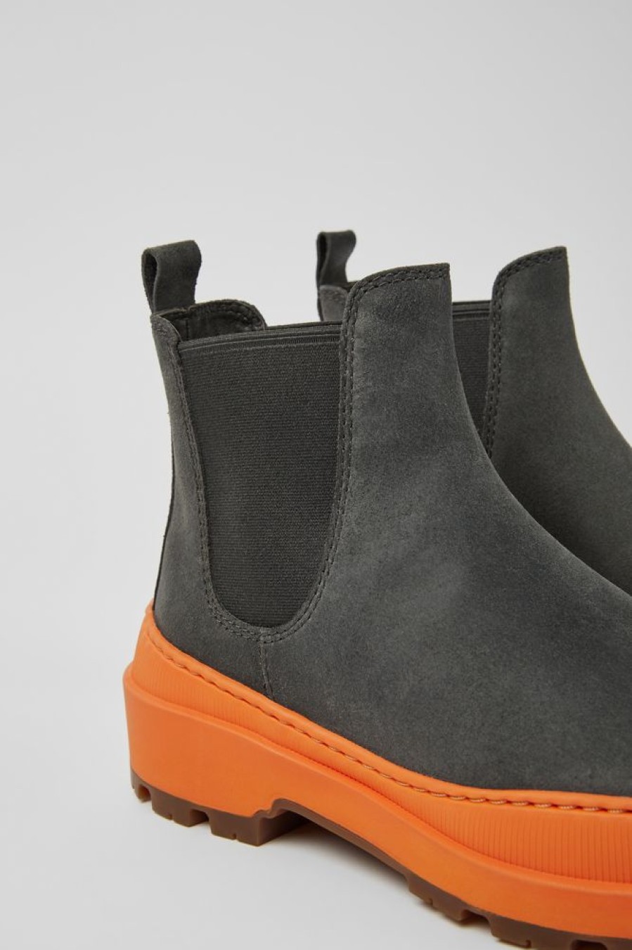 Damen CamperLab Stiefeletten | Damenstiefelette Aus Nubukleder In Dunkelgrau Und Orange