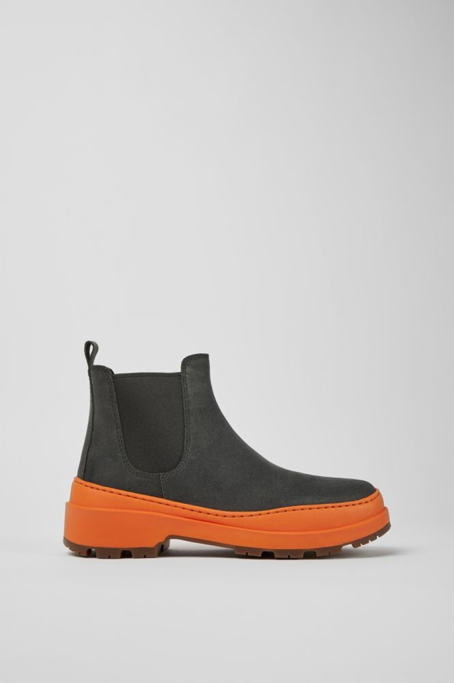 Damen CamperLab Stiefeletten | Damenstiefelette Aus Nubukleder In Dunkelgrau Und Orange