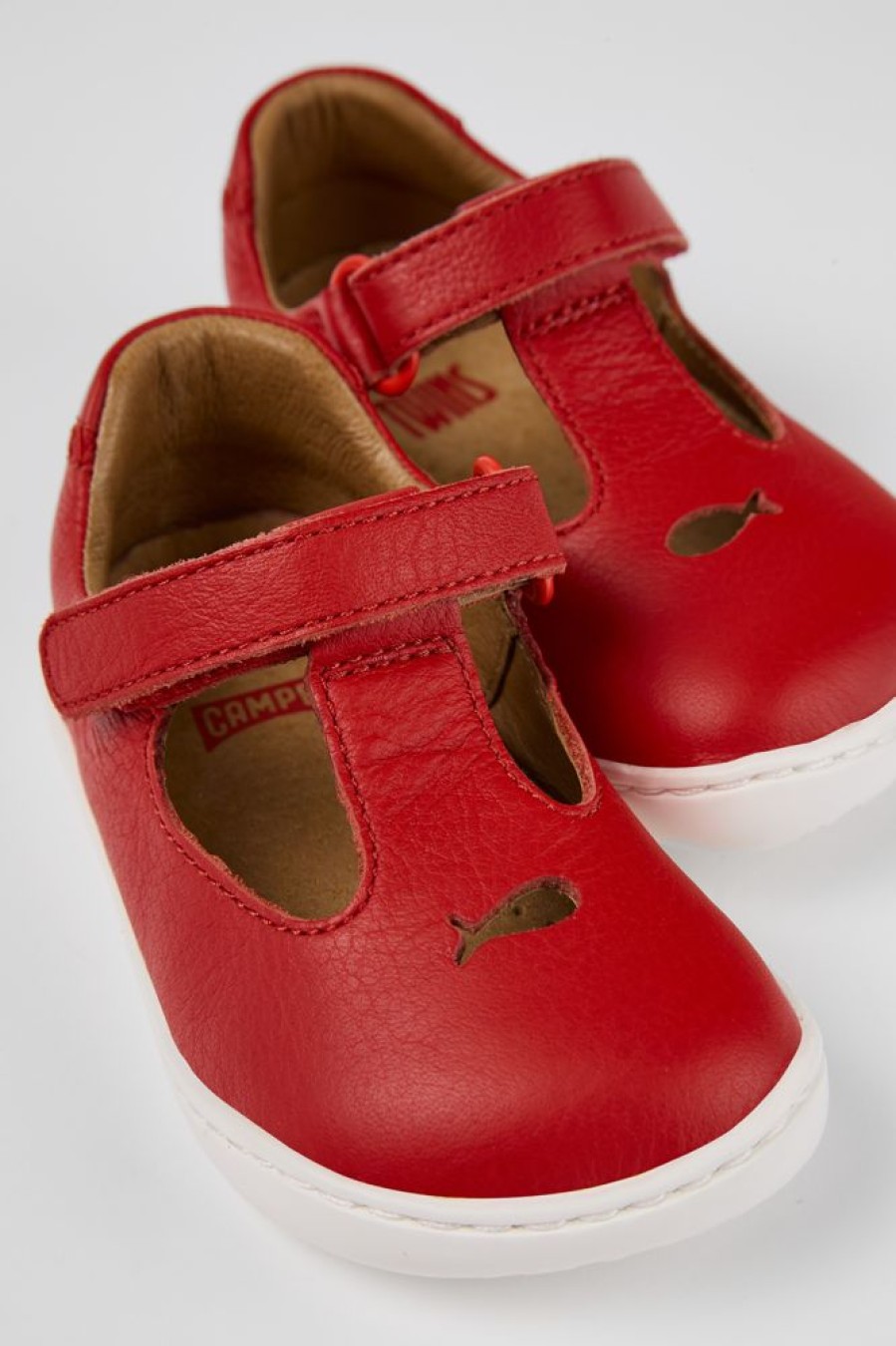 Kinder CamperLab Klettverschluss | Roter T-Steg-Schuh Aus Leder