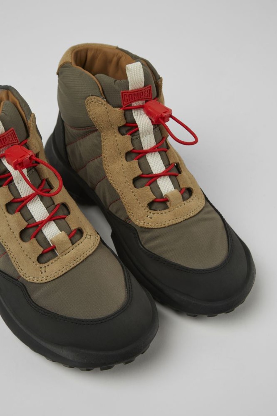 Kinder CamperLab Stiefel | Braune Stiefelette Aus Textil Und Nubukleder