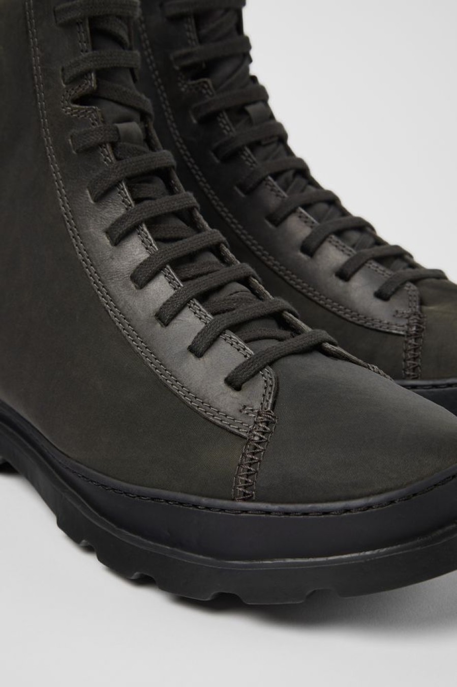 Herren CamperLab Elegante Schuhe | Dunkelgraue Herrenstiefelette Aus Textil Und Nubukleder