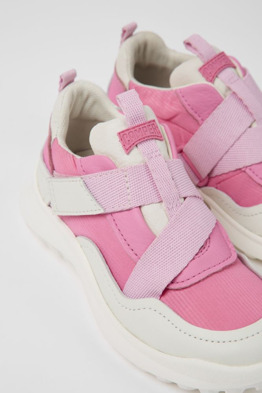 Kinder CamperLab Klettverschluss | Rosa Kindersneaker Aus Leder Und Textil