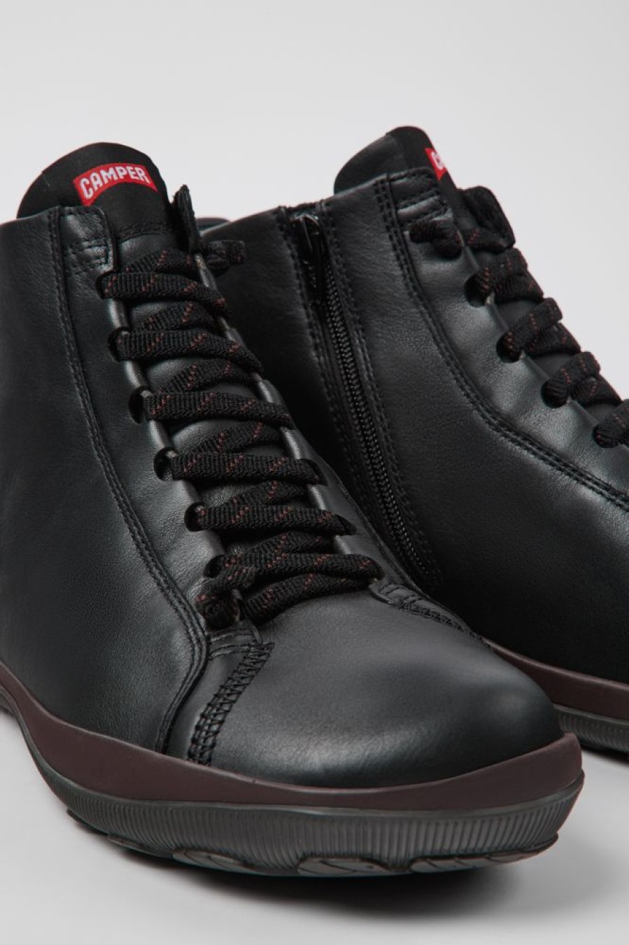 Herren CamperLab Lassige Schuhe | Schwarze Herrenstiefelette Aus Leder