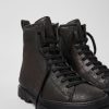 Damen CamperLab Stiefeletten | Schwarz-Brauner Damenstiefel Aus Veloursleder