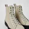 Damen CamperLab Stiefeletten | Grauer Damenschnurstiefel Aus Leder