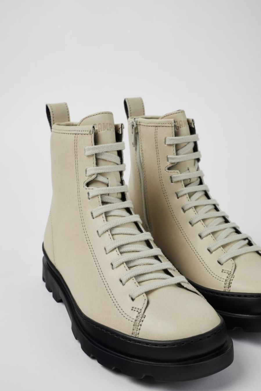 Damen CamperLab Stiefeletten | Grauer Damenschnurstiefel Aus Leder