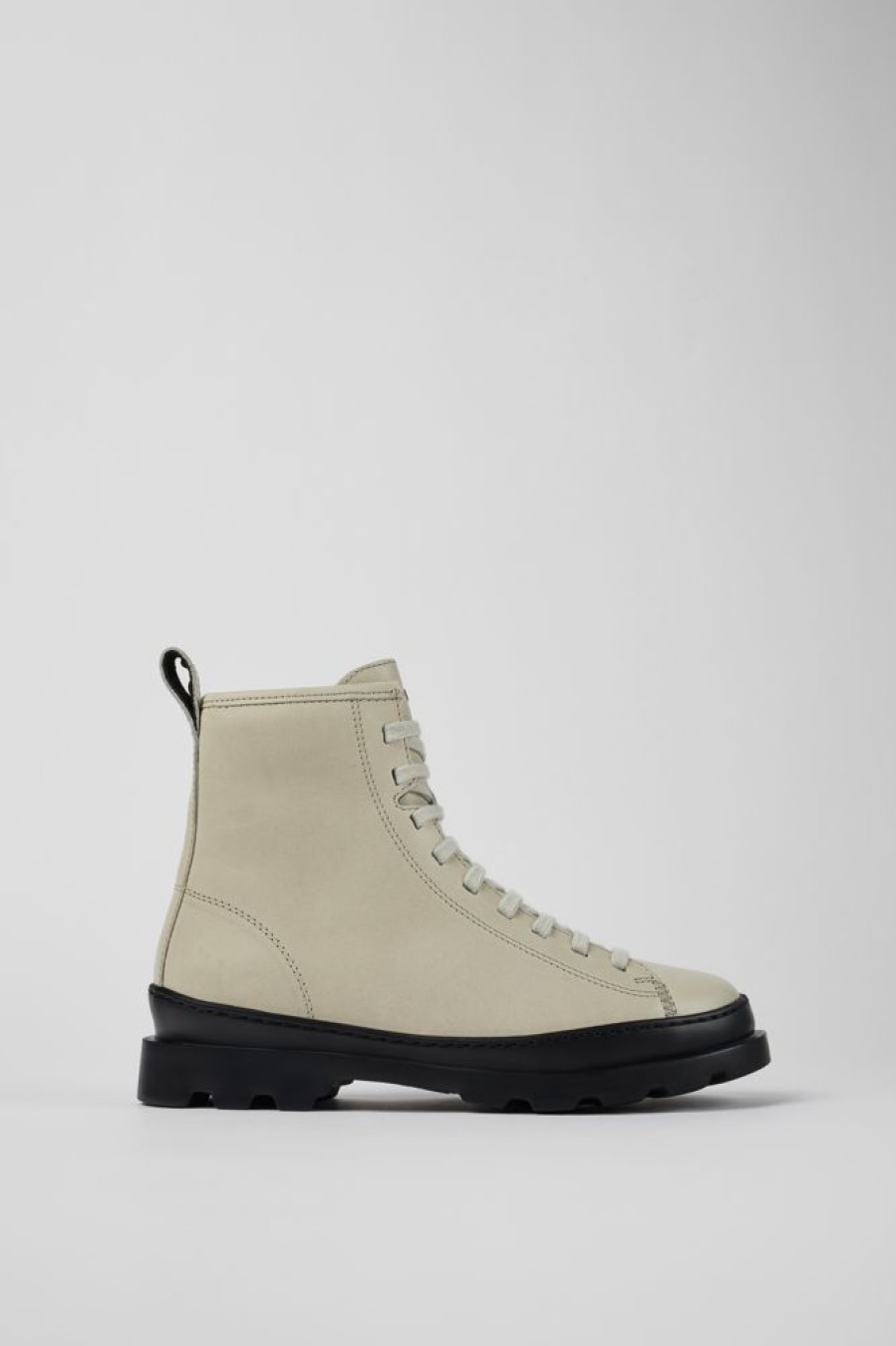 Damen CamperLab Stiefeletten | Grauer Damenschnurstiefel Aus Leder