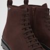 Damen CamperLab Stiefeletten | Weinroter Damenschnurstiefel Aus Leder