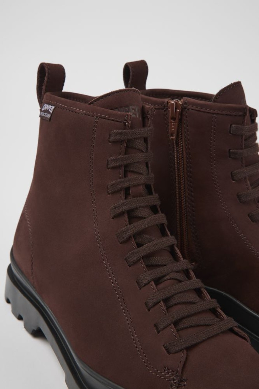 Damen CamperLab Stiefeletten | Weinroter Damenschnurstiefel Aus Leder