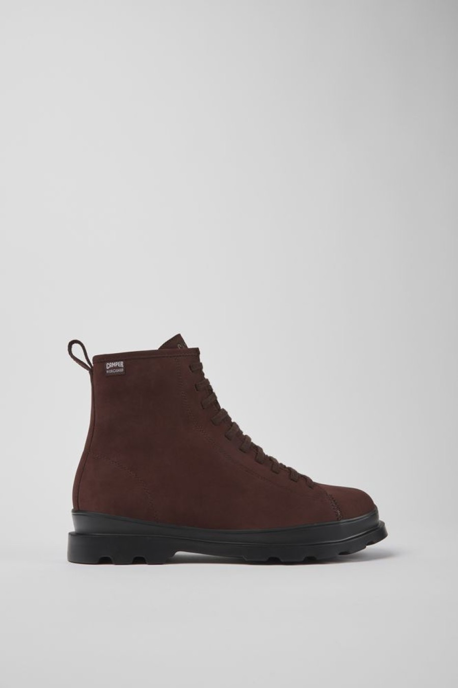 Damen CamperLab Stiefeletten | Weinroter Damenschnurstiefel Aus Leder