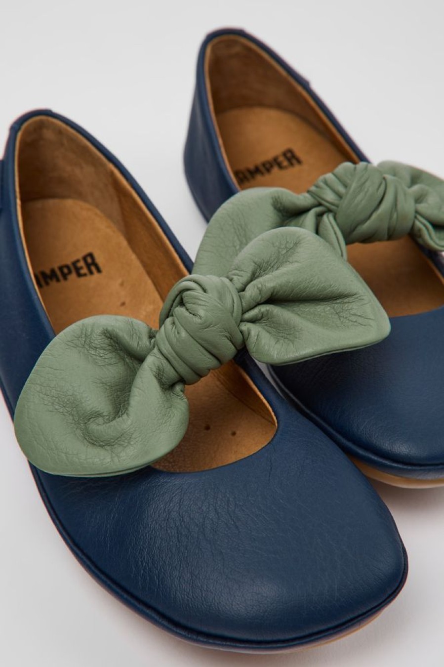 Kinder CamperLab Ballerinas | Blau-Gruner Kinderballerina Aus Leder