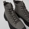 Damen CamperLab Stiefeletten | Damenschnurstiefel Aus Leder In Grau Und Schwarz