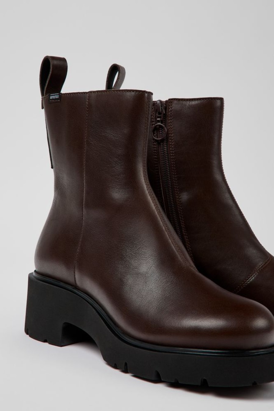 Damen CamperLab Stiefeletten | Brauner Damenstiefel Aus Leder Mit Reisverschluss