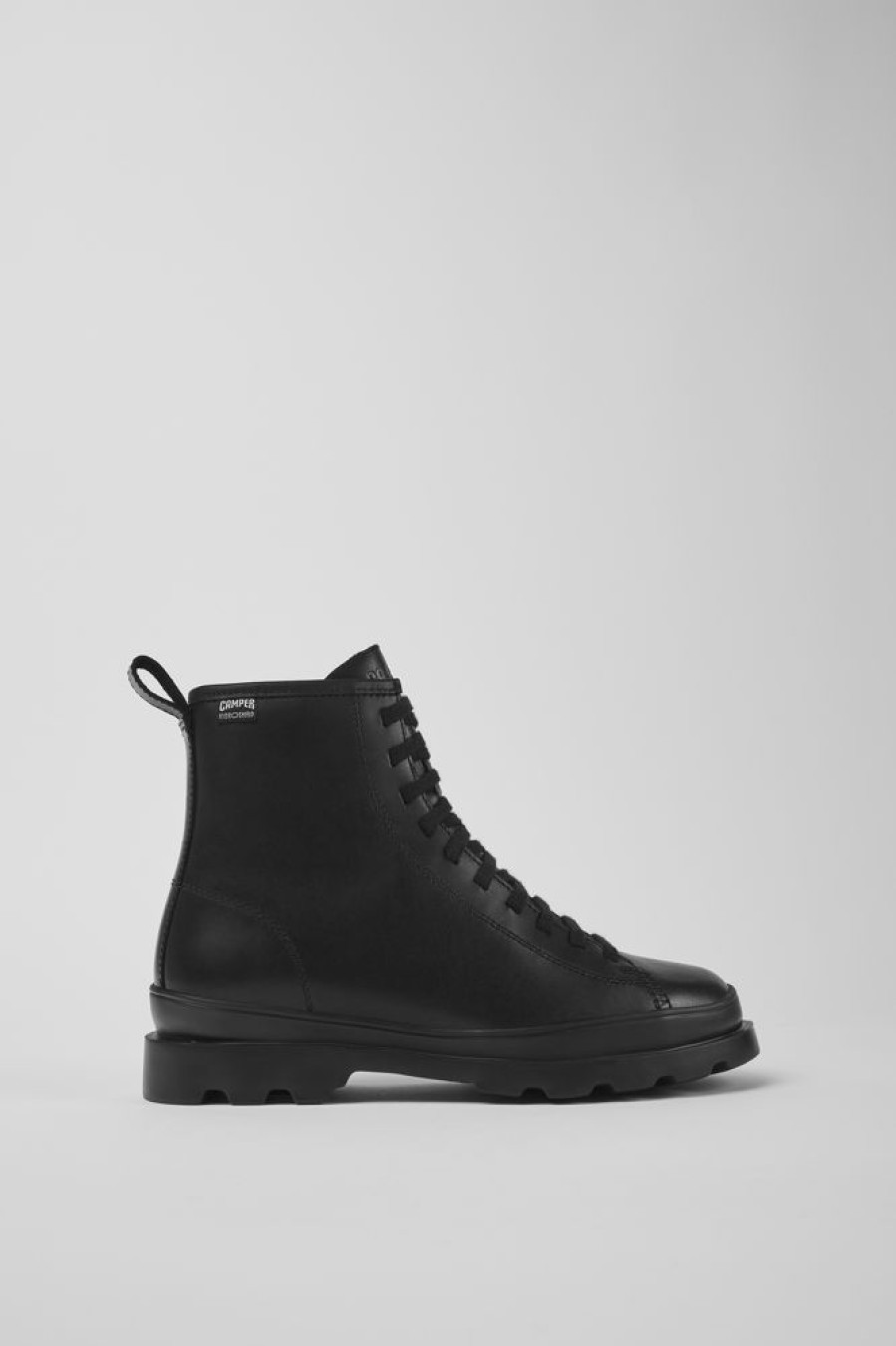 Damen CamperLab Stiefeletten | Schwarzer Damenschnurstiefel Aus Leder