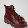 Herren CamperLab Elegante Schuhe | Weinrote Herrenstiefelette Aus Leder