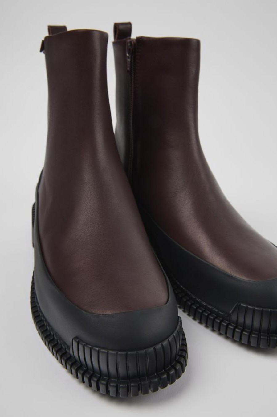 Damen CamperLab Stiefeletten | Weinroter Damenstiefel Aus Leder