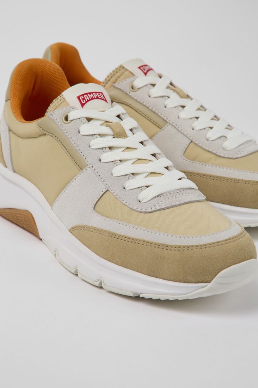 Herren CamperLab Sneaker | Herrensneaker Aus Nubukleder In Beige Und Weis