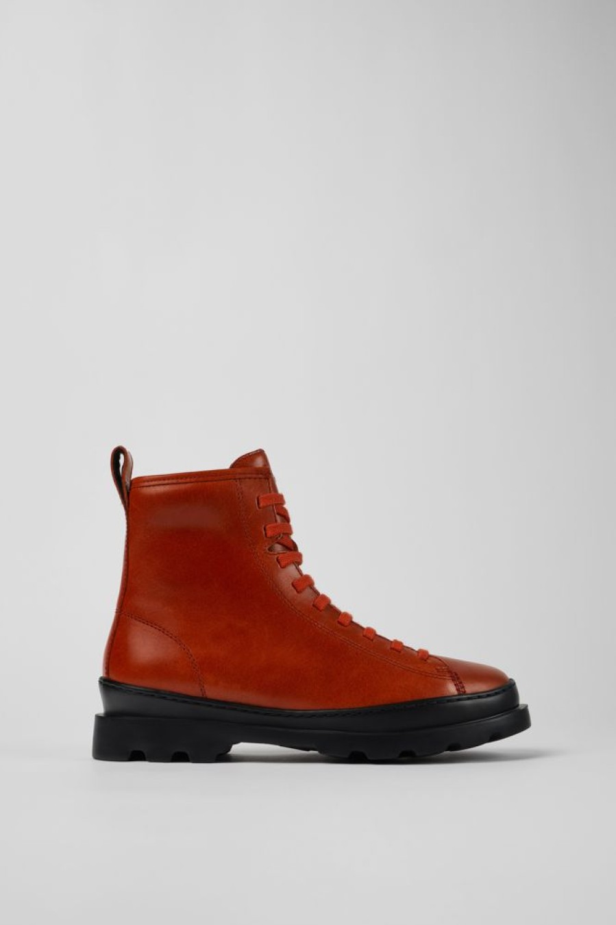 Damen CamperLab Stiefeletten | Roter Damenschnurstiefel Aus Leder