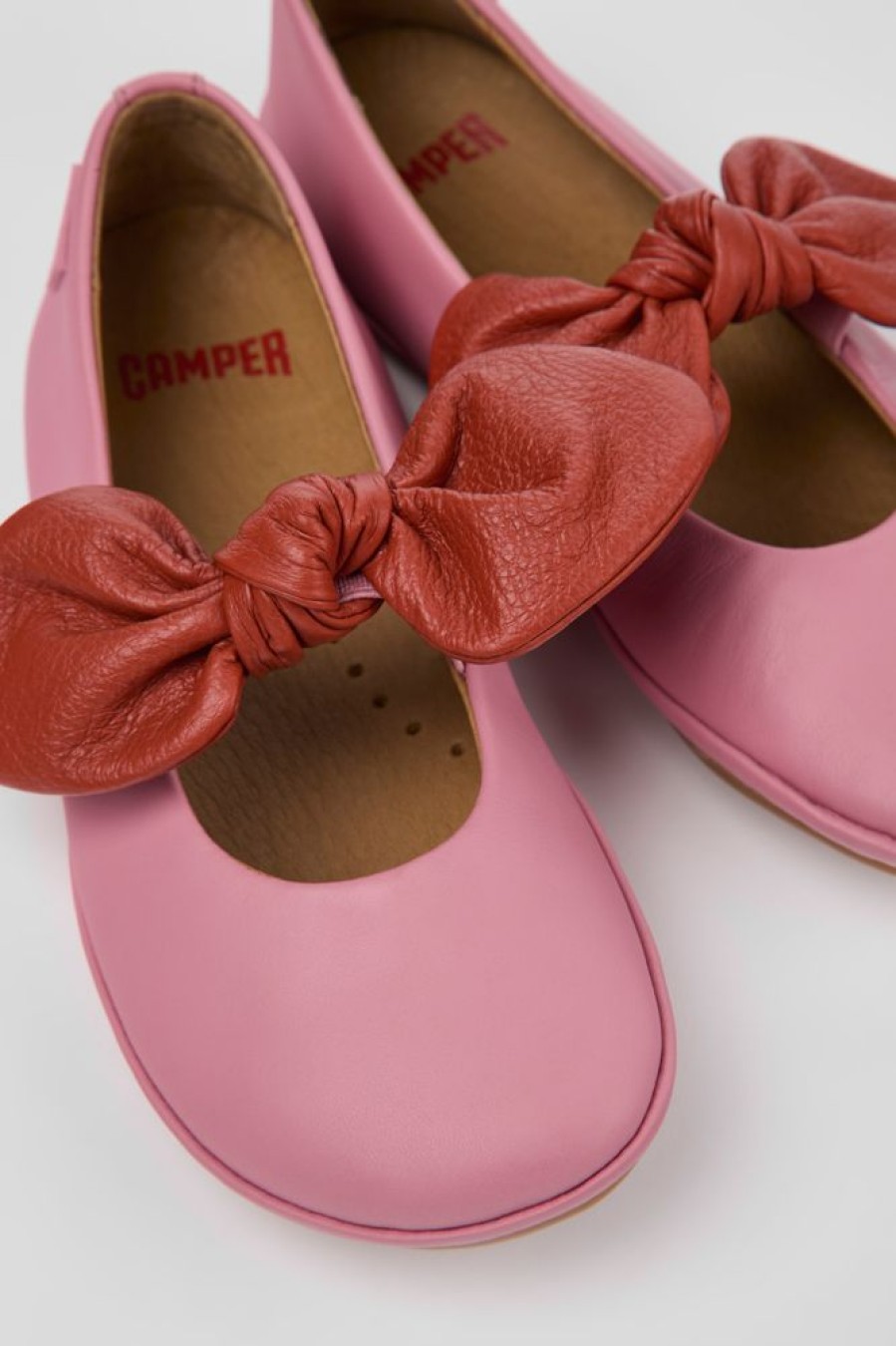 Kinder CamperLab Ballerinas | Rosa-Roter Kinderballerina Aus Leder