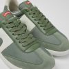 Herren CamperLab Lassige Schuhe | Gruner Herrensneaker Aus Leder Und Textil