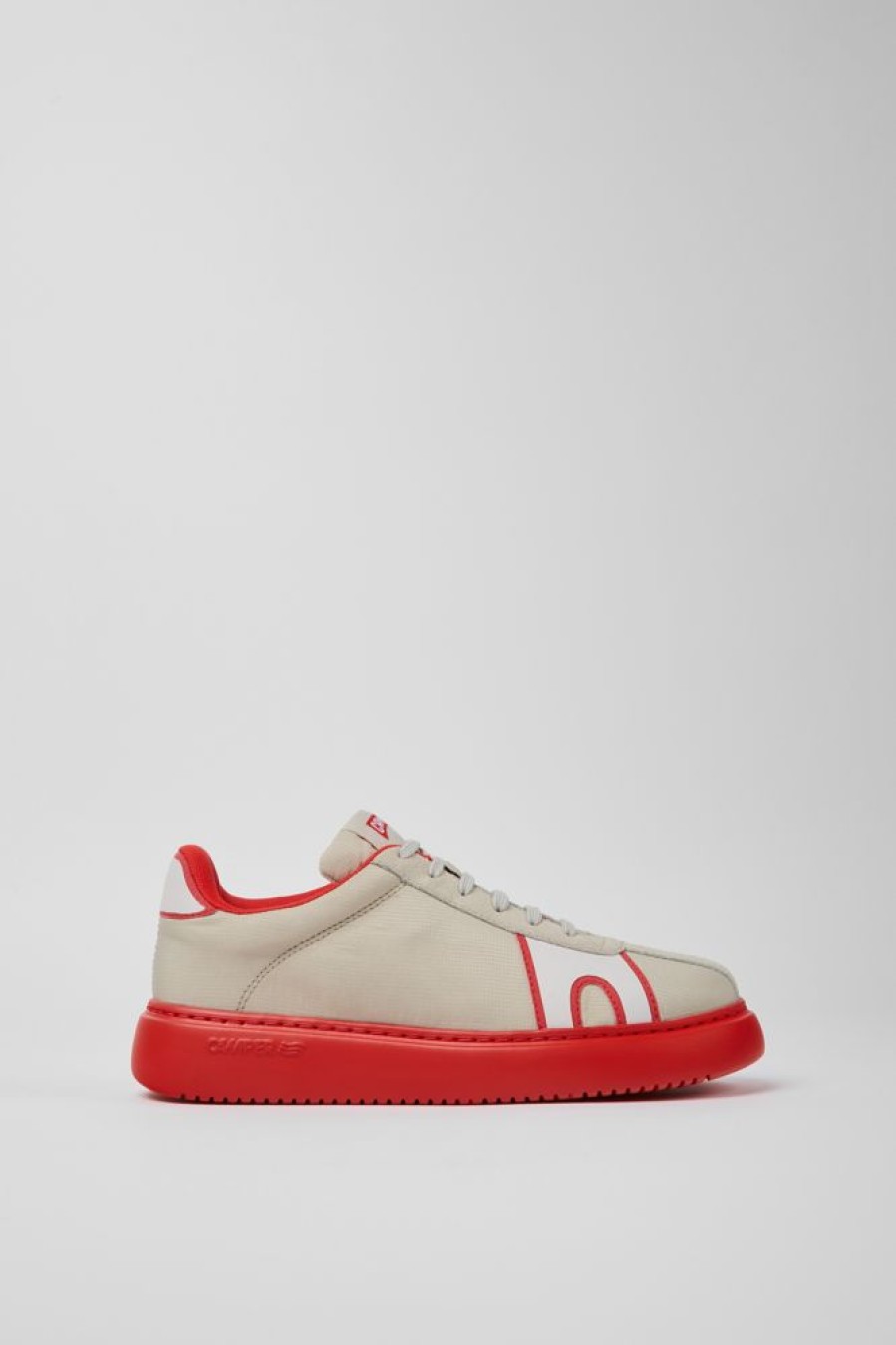 Damen CamperLab Sneaker | Grau-Rote Damensneaker Aus Textil Und Nubukleder