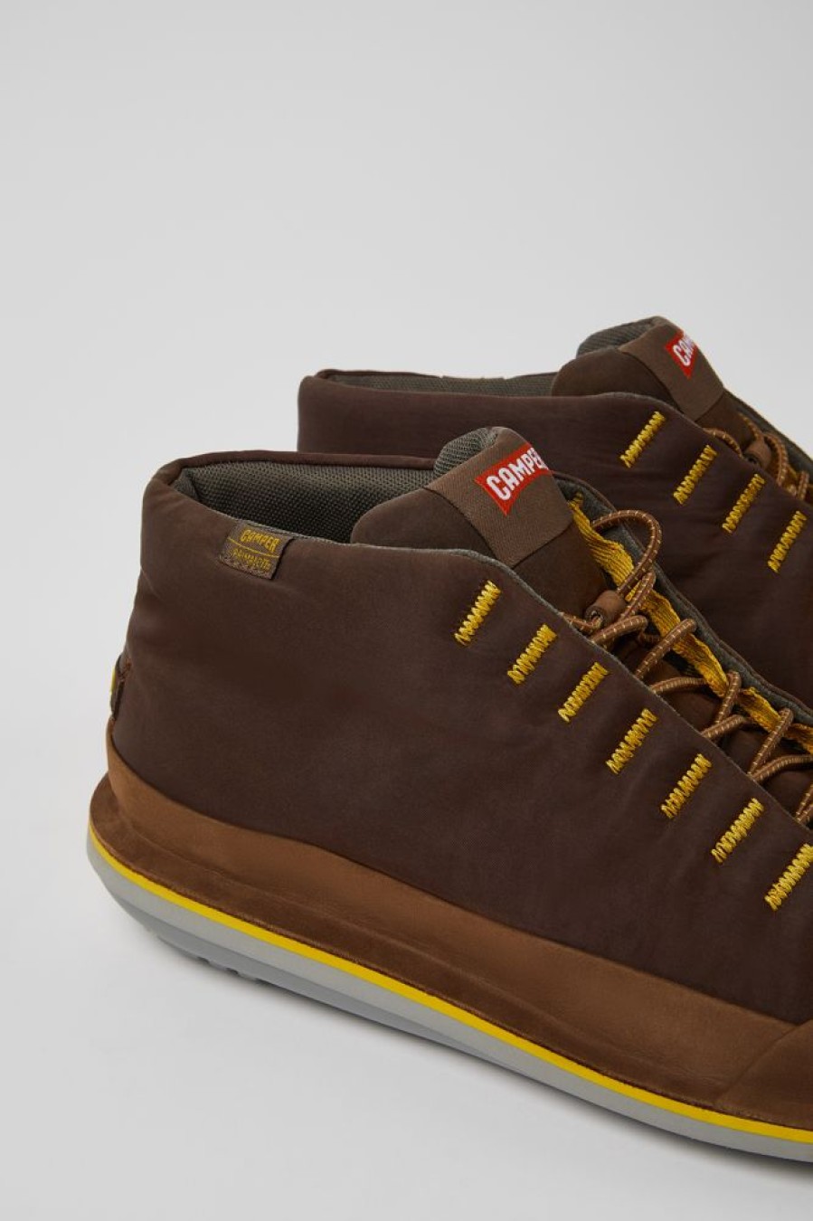 Herren CamperLab Lassige Schuhe | Braune Herrenstiefelette Aus Textil Und Nubukleder