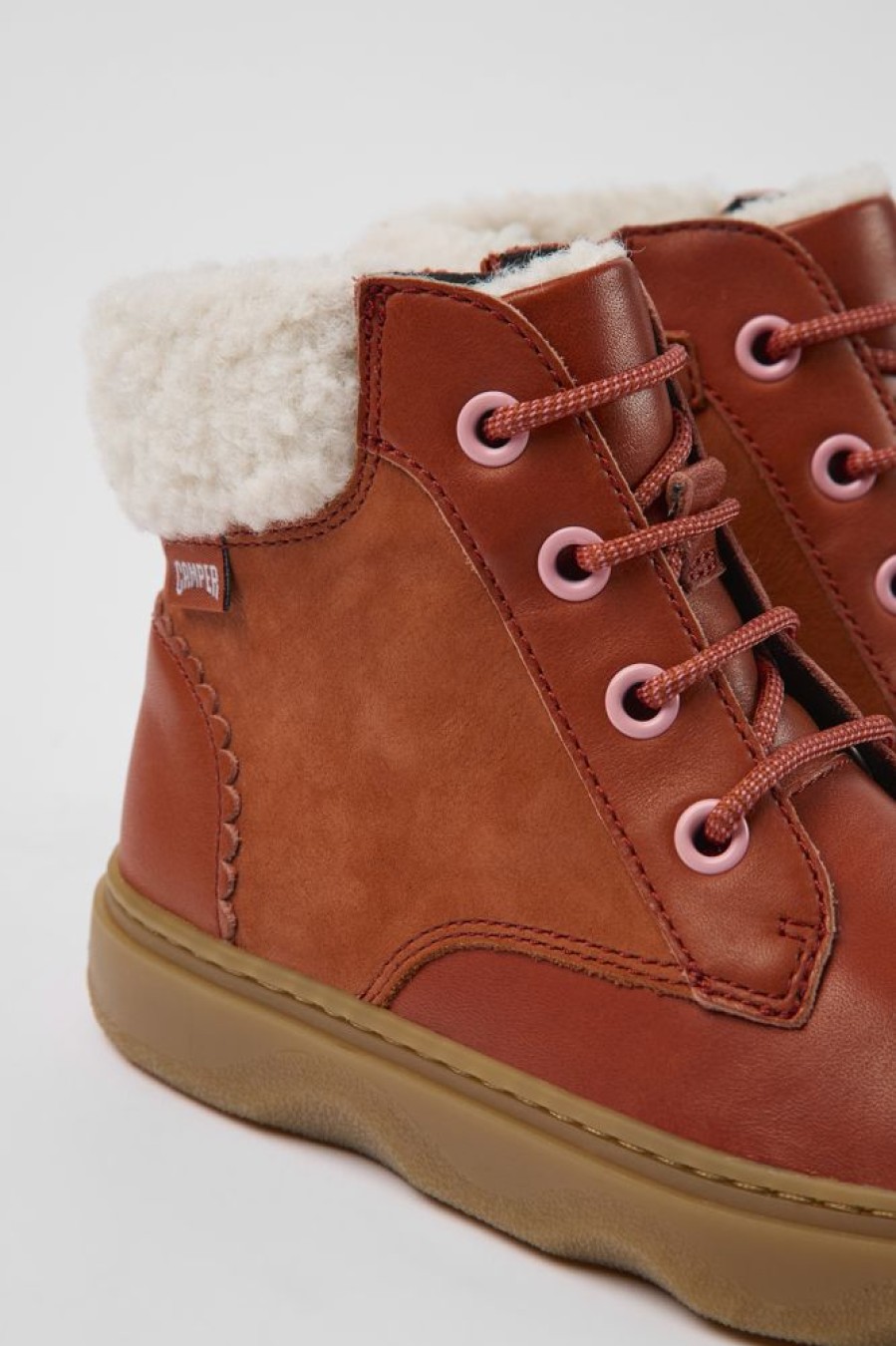 Kinder CamperLab Stiefel | Rote Kinderstiefelette Aus Leder Und Nubukleder