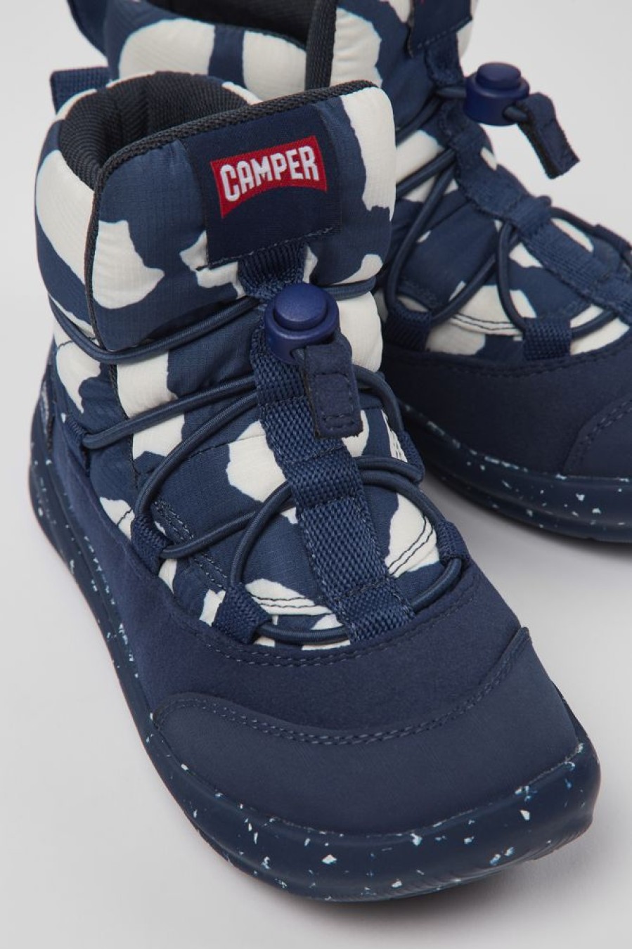 Kinder CamperLab Stiefel | Blau-Weise Kinderstiefelette Aus Textil