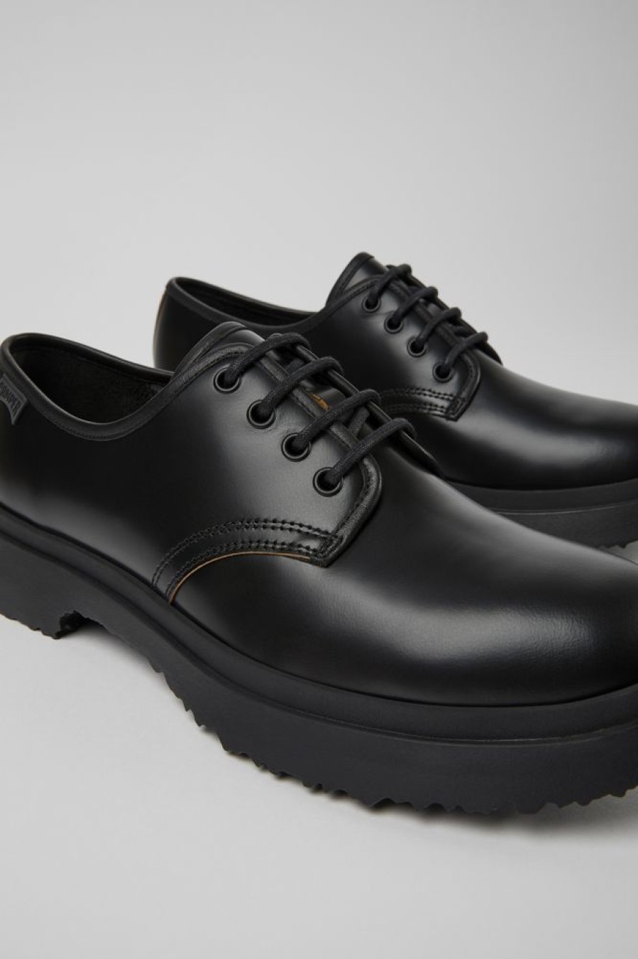 Herren CamperLab Elegante Schuhe | Schwarzer Herrenschnurschuh Aus Leder