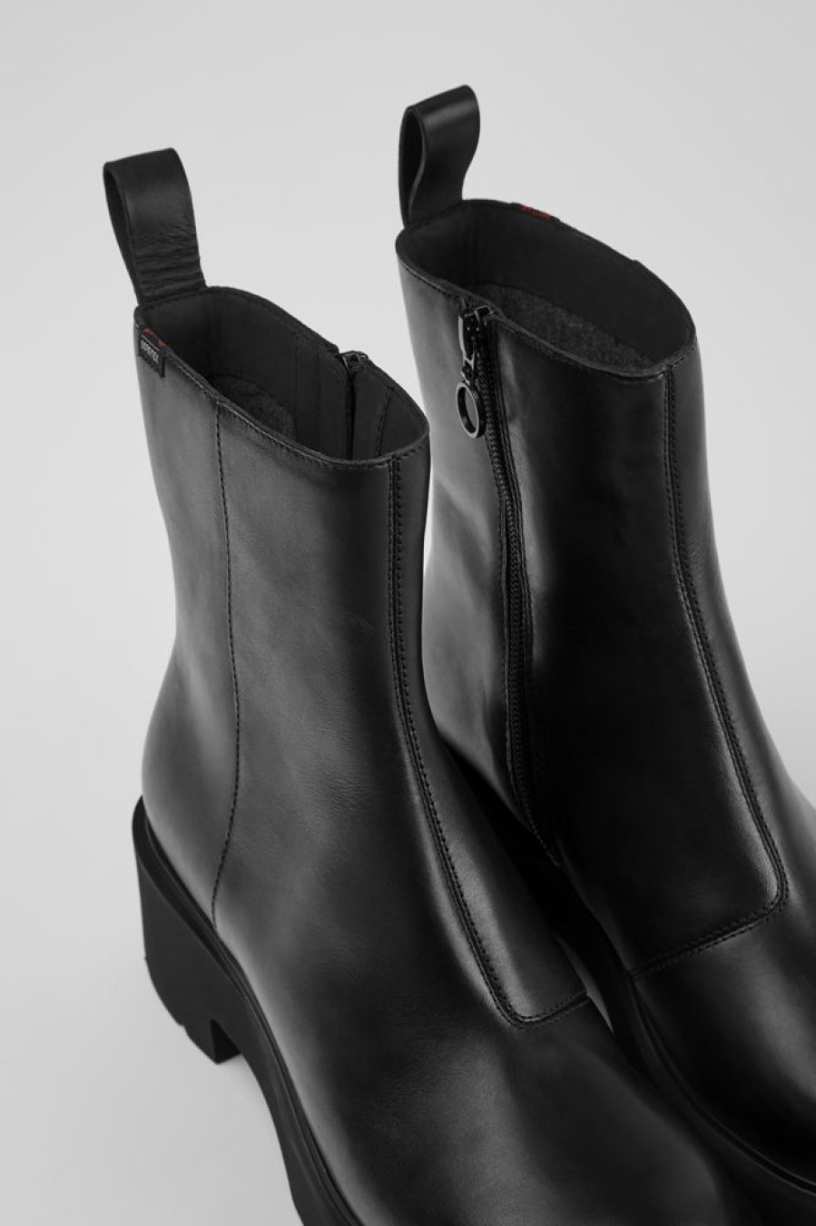 Damen CamperLab Stiefeletten | Schwarzer Damenstiefel Aus Leder Mit Reisverschluss