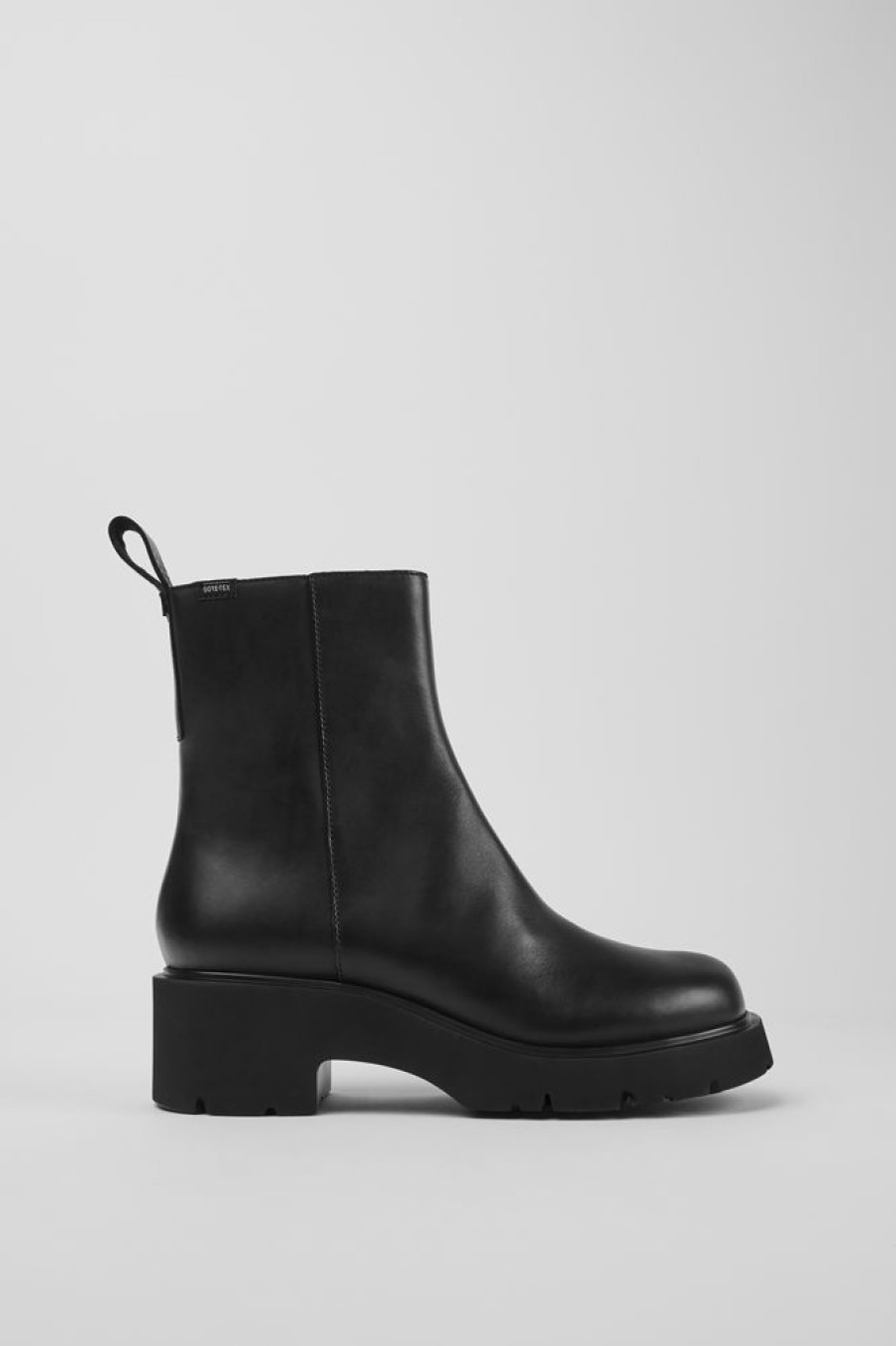 Damen CamperLab Stiefeletten | Schwarzer Damenstiefel Aus Leder Mit Reisverschluss