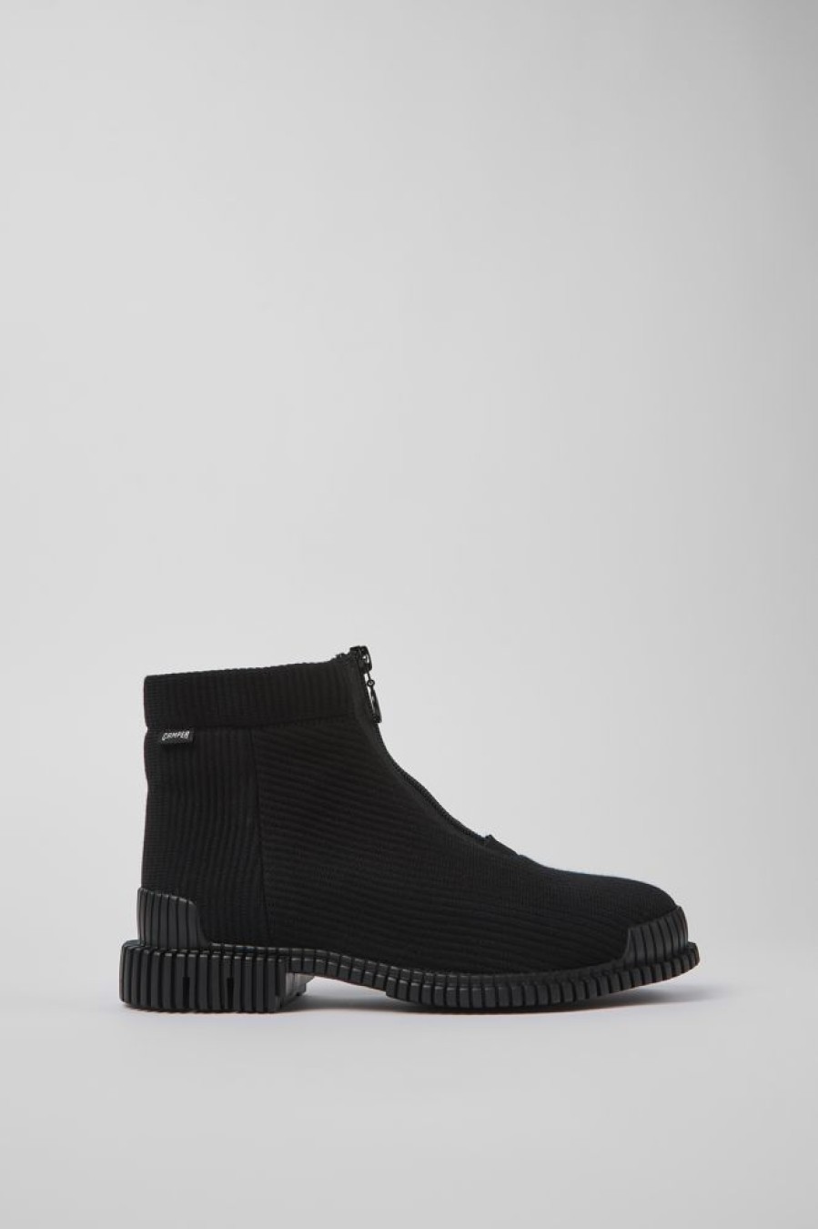 Damen CamperLab Stiefeletten | Schwarze Textil-Damenstiefel Mit Reisverschluss